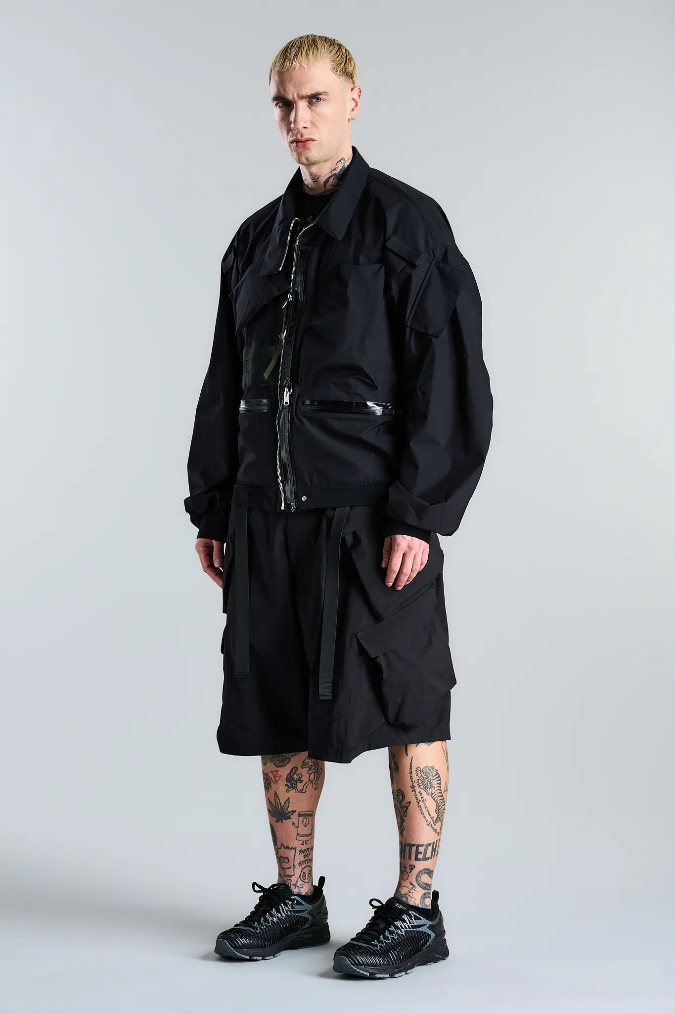 SP56A-M Nylon Stretch Double Cargo Short Pant Black - 14