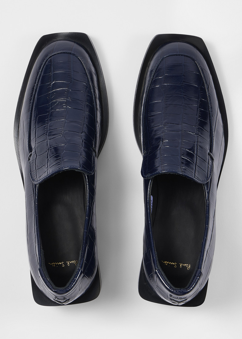 Women's Navy Croc-Embossed 'Tavira' Block Heel Loafers 5
