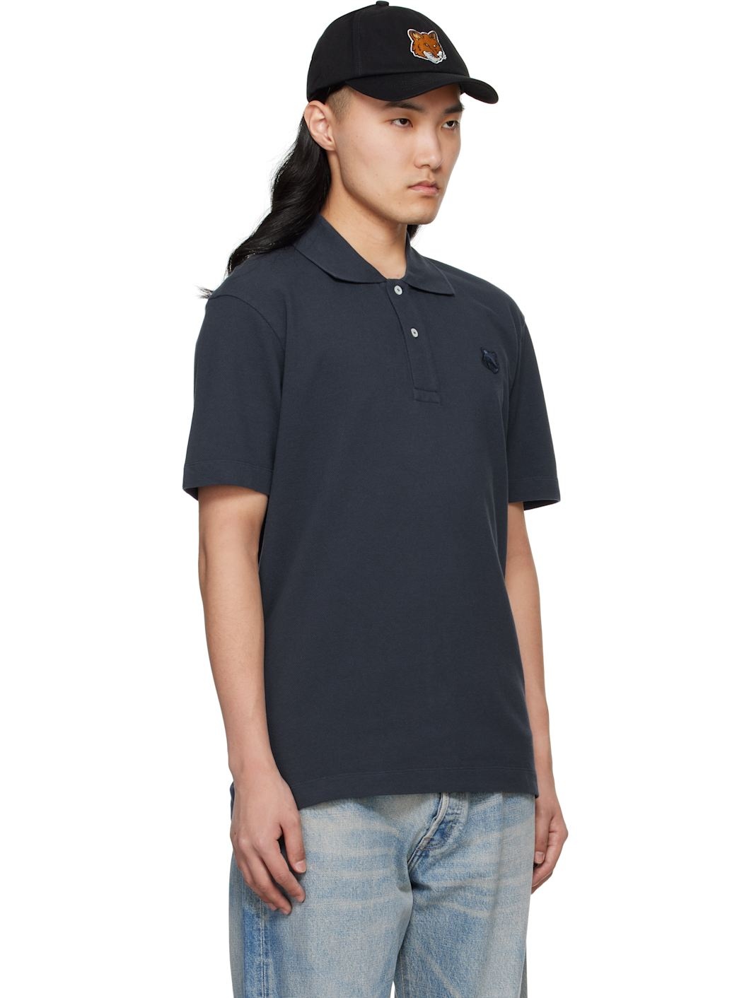 Navy Bold Fox Head Patch Comfort Polo - 2