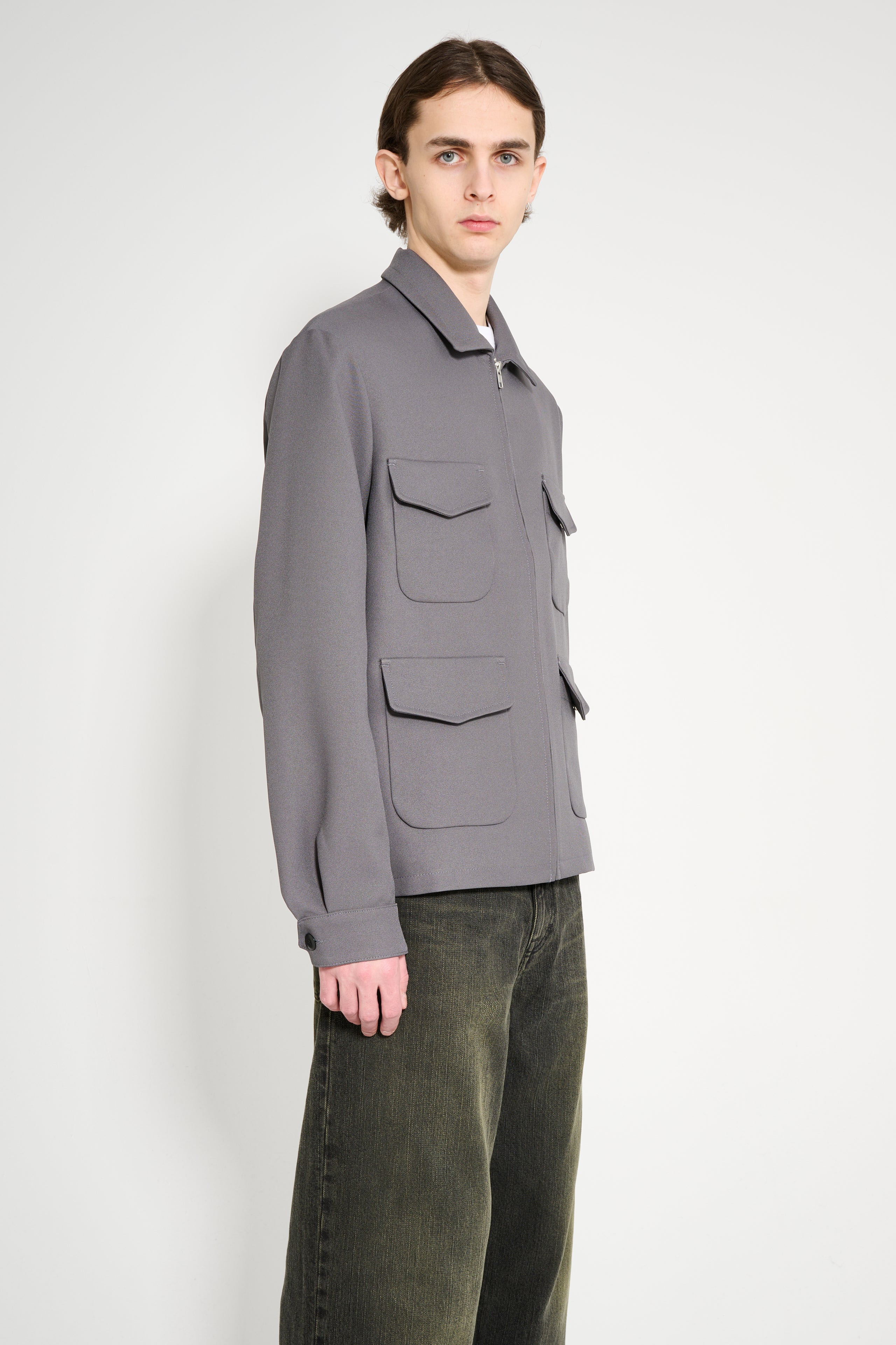 RANDOM IDENTITIES TWILL LONG JACKET GREY - 3