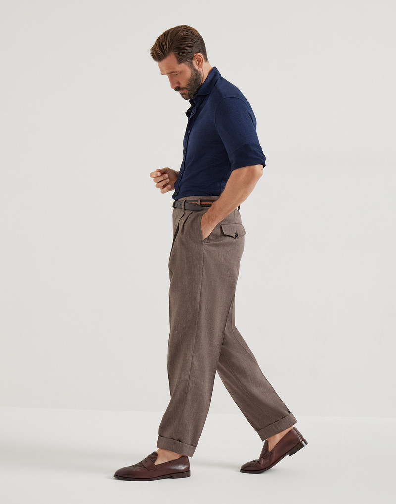 Linen and virgin wool chevron trousers with double pleats 5
