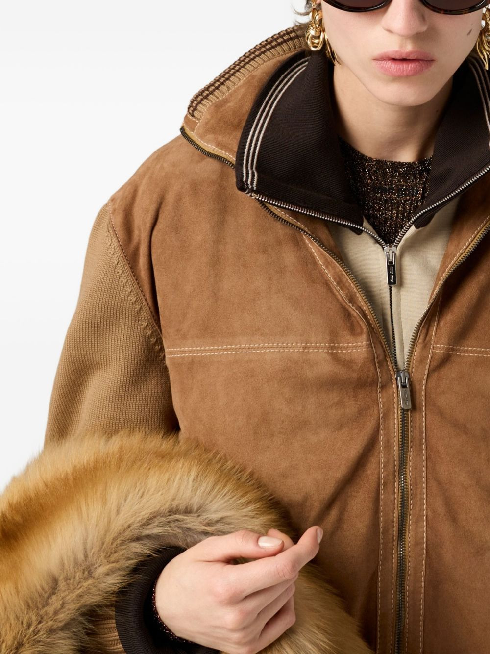 suede-insert ribbed cardigan - 5