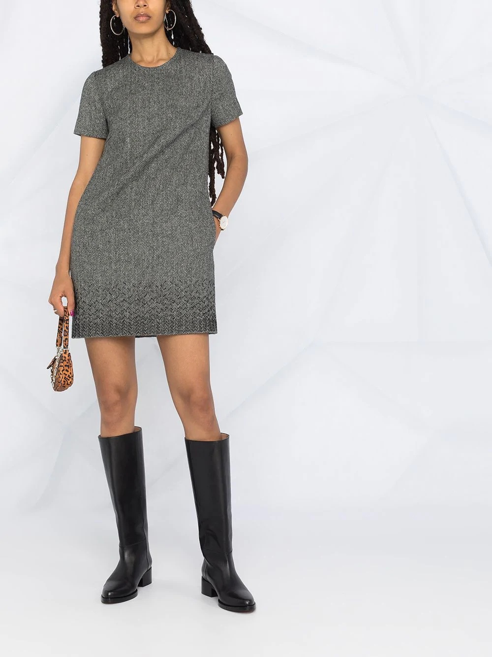 herringbone shift dress - 2