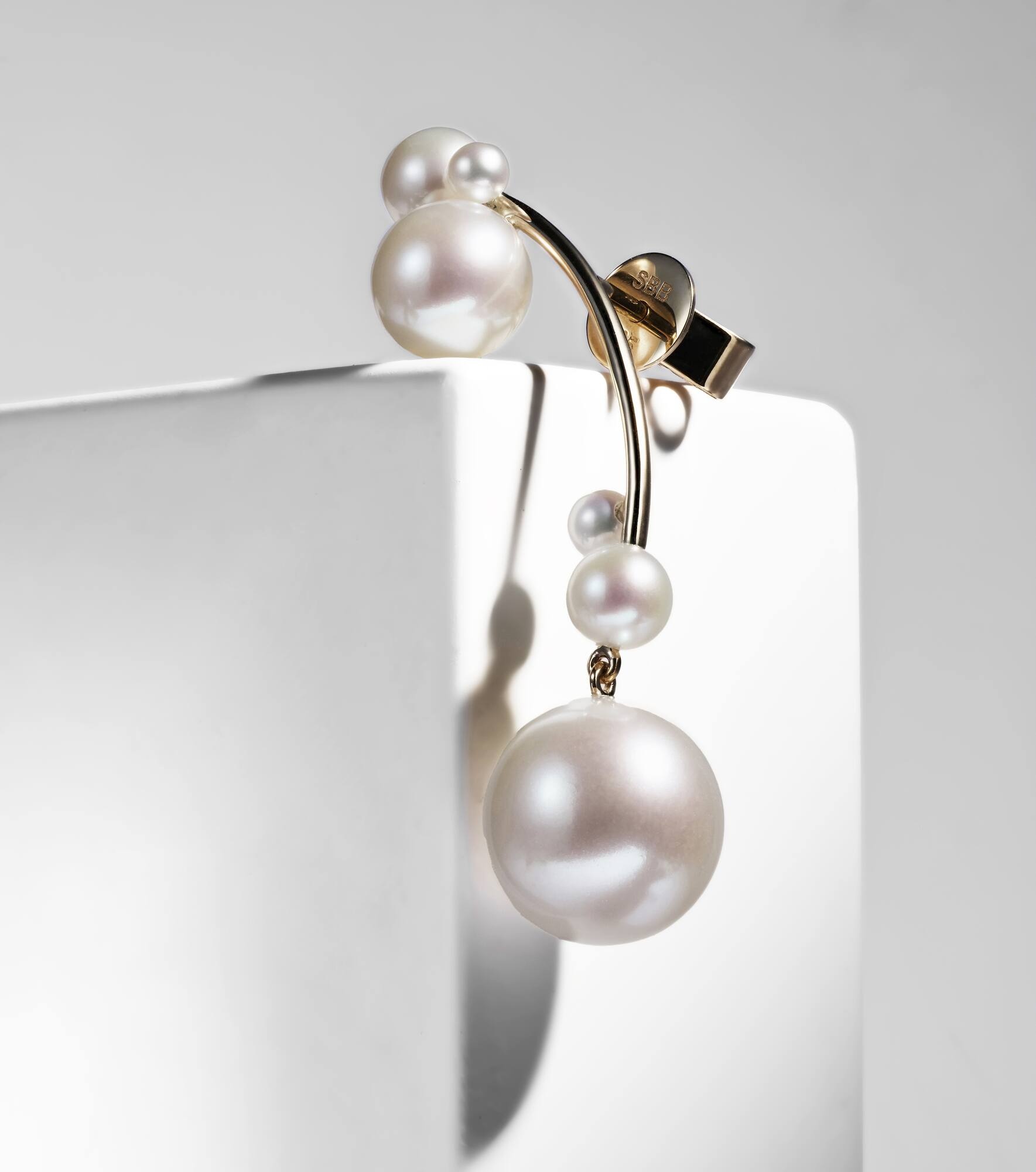 Grand Stella 14kt gold single earring with pearls - 5