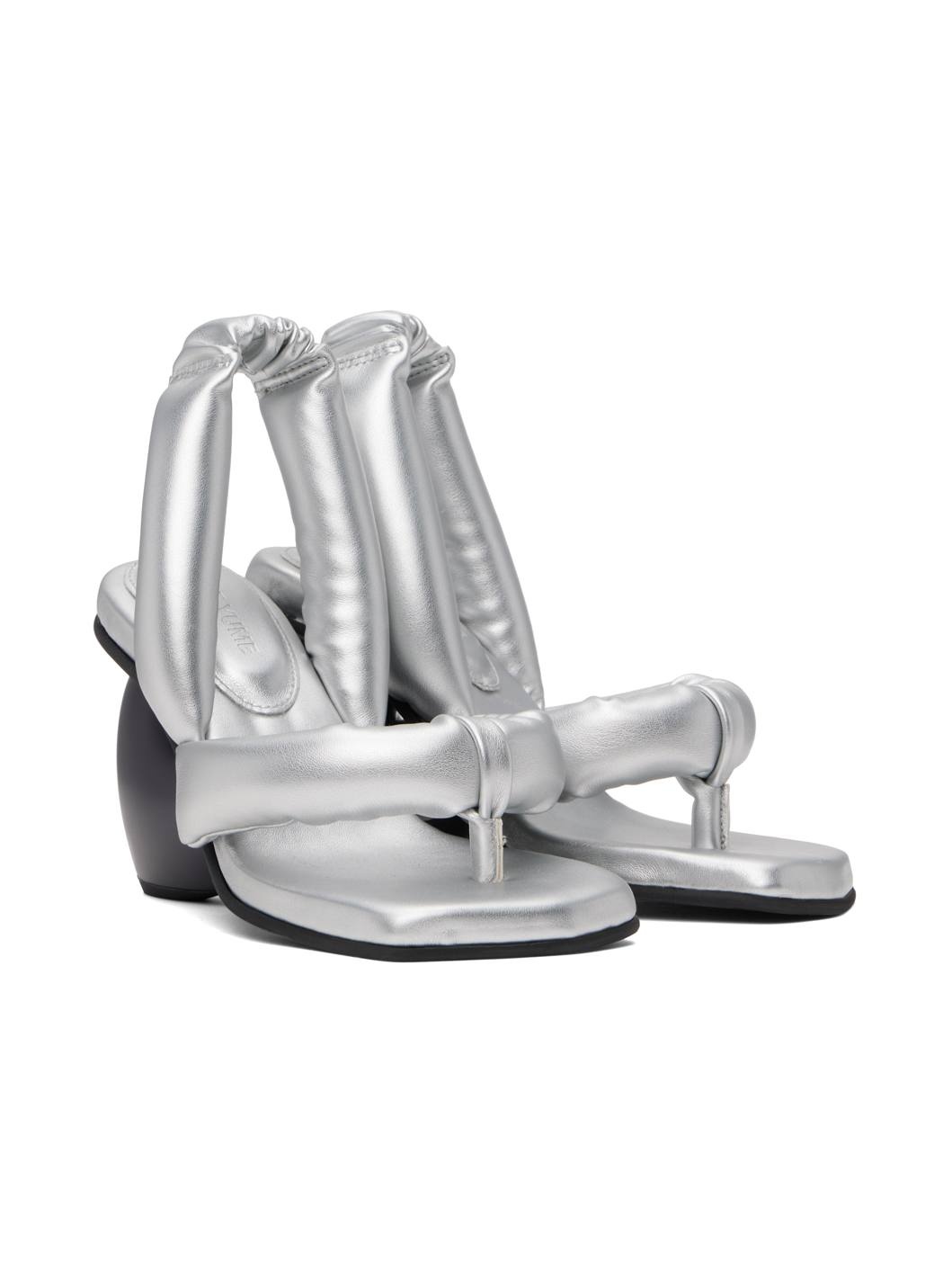 Silver & Black Love Heeled Sandals - 4