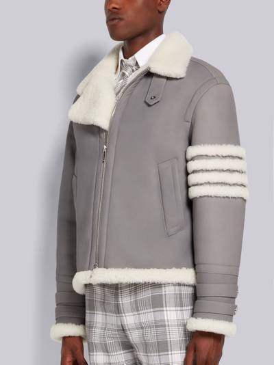 Thom Browne Medium Grey Bicolor Dyed Shearling 4-Bar Oversized Flight Jacket outlook