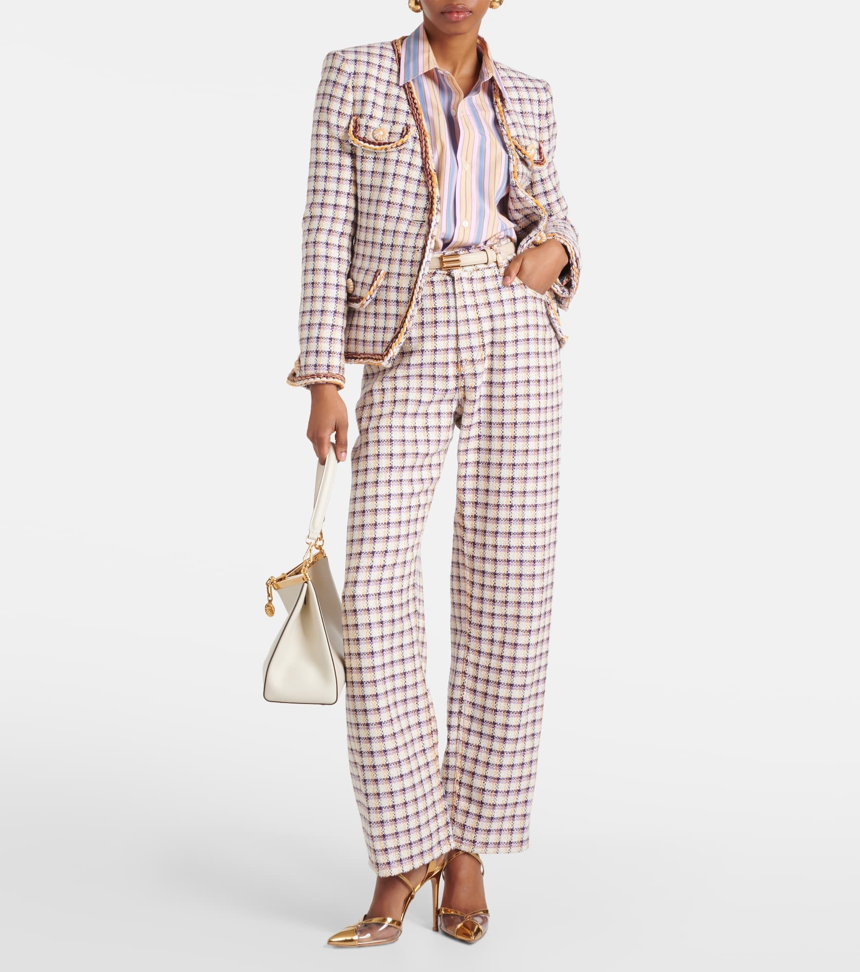 Checked cotton-blend tweed wide-leg pants - 2