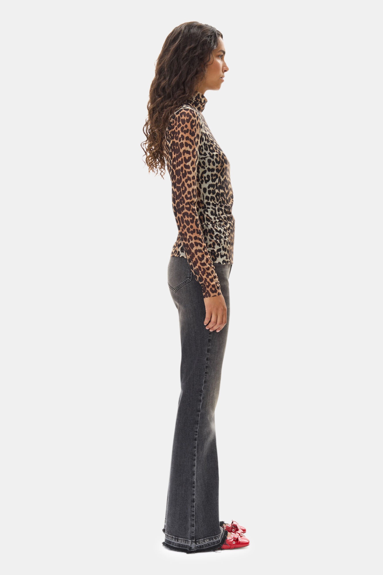 LEOPARD PRINTED MESH LONG SLEEVE ROLLNECK - 4