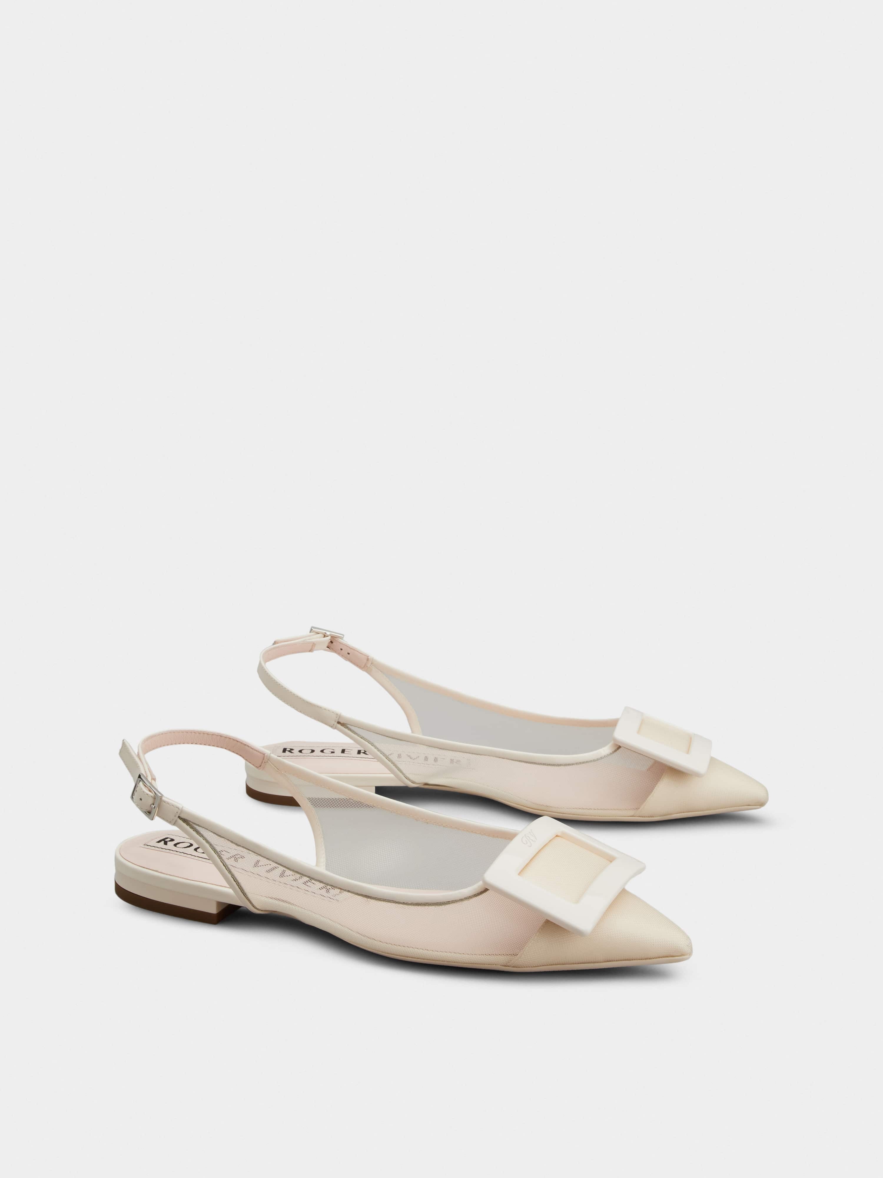 Gommettine Net Lacquered Buckle Slingback Ballerinas in Fabric - 2
