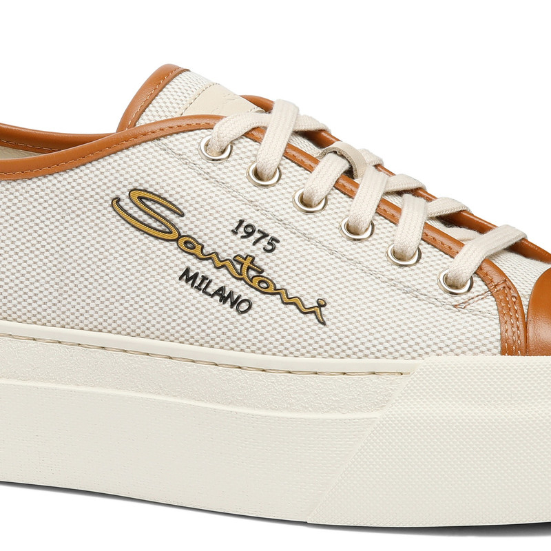 Women's brown canvas and leather platform sneaker 6