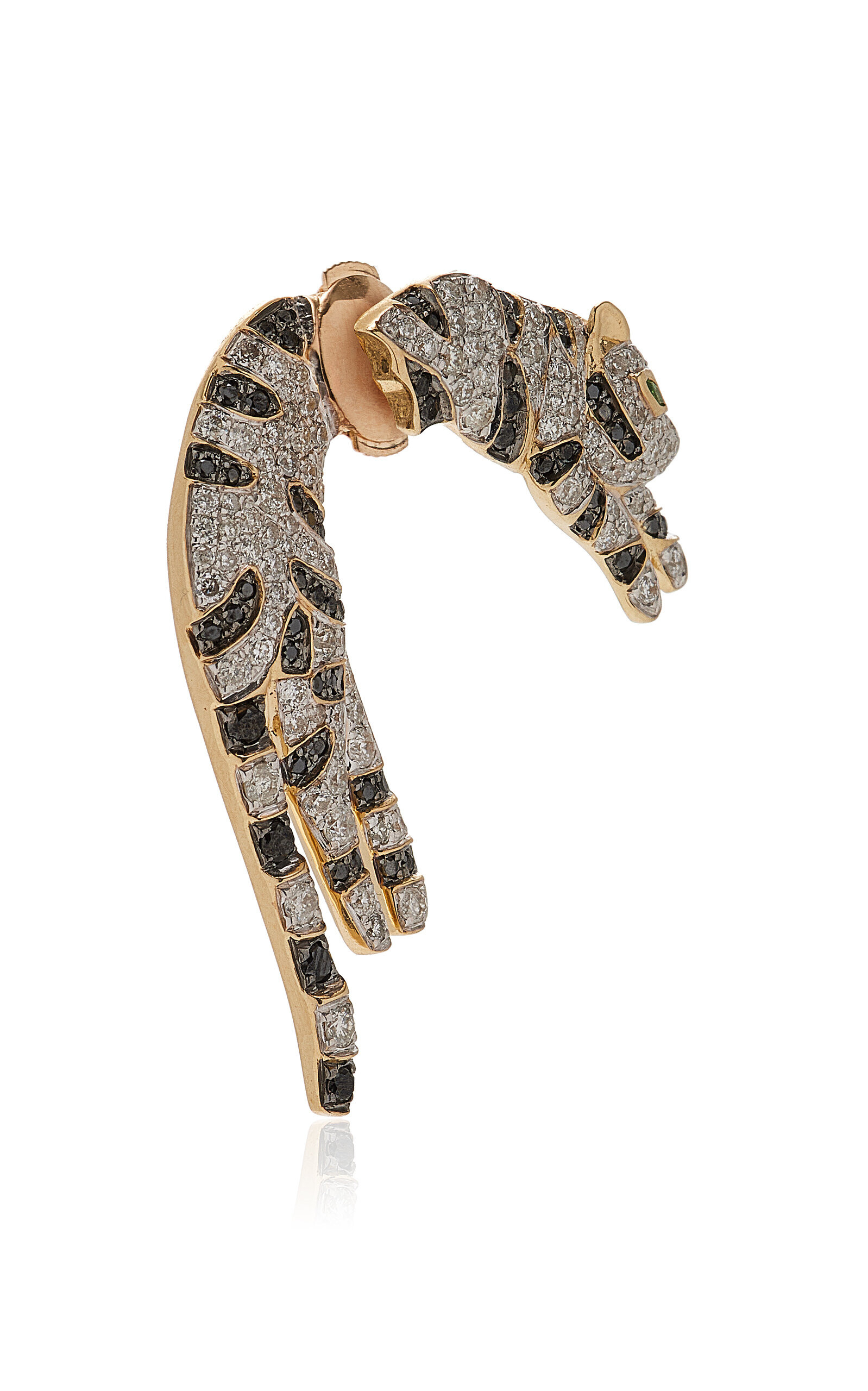 Feline 9K Yellow Gold Tsavorite, Diamond Single Earring multi - 3