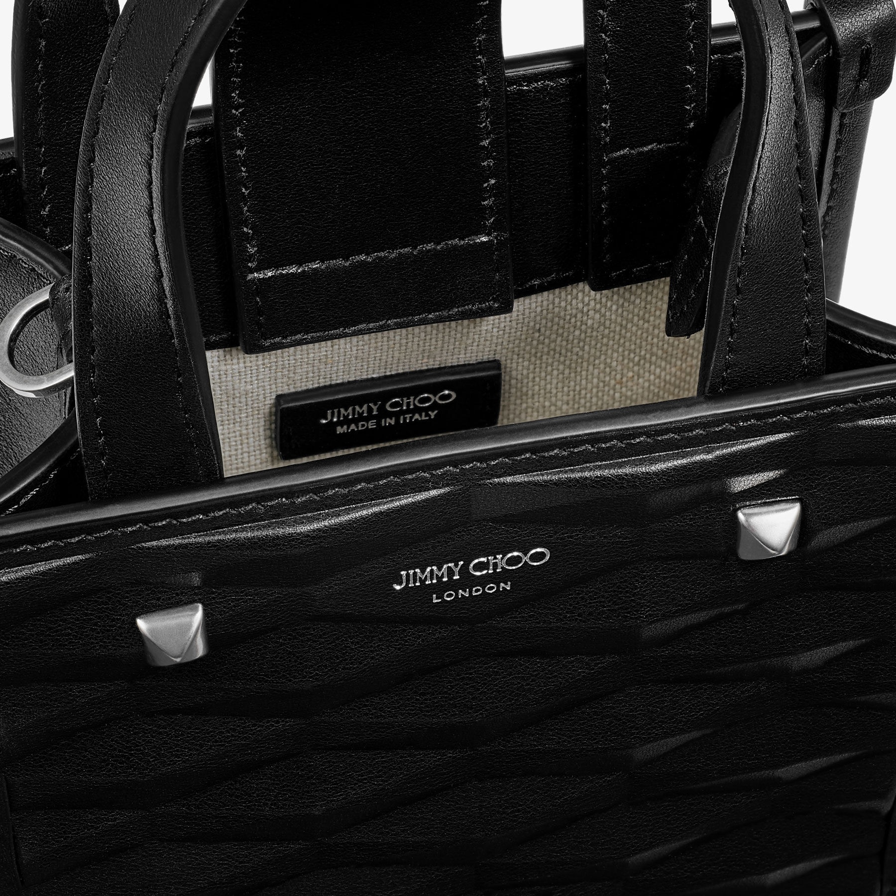 Mini N/S Tote
Black Diamond Embossed 3D Leather Mini Tote Bag - 5