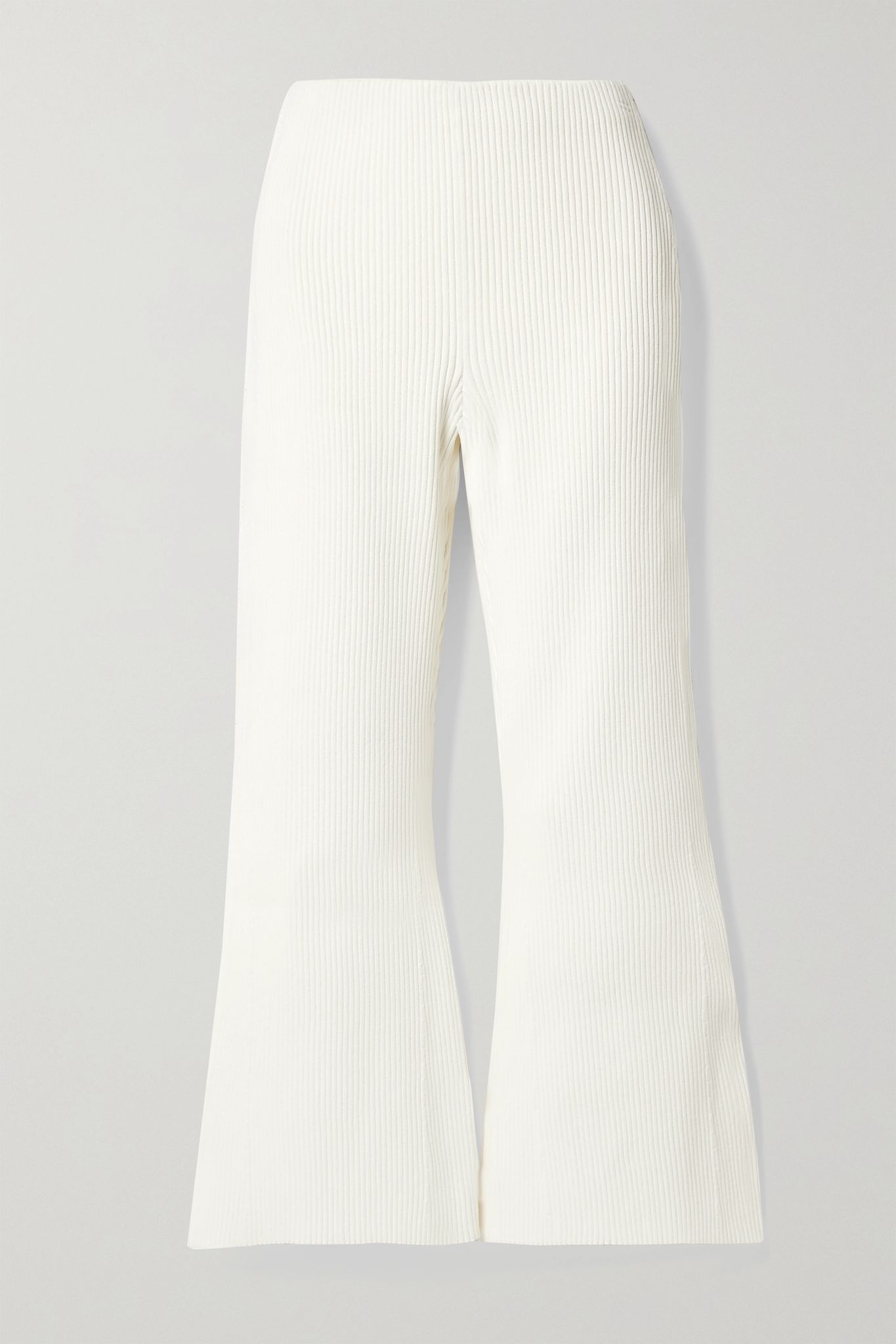 Cropped ribbed-knit flared pants - 1