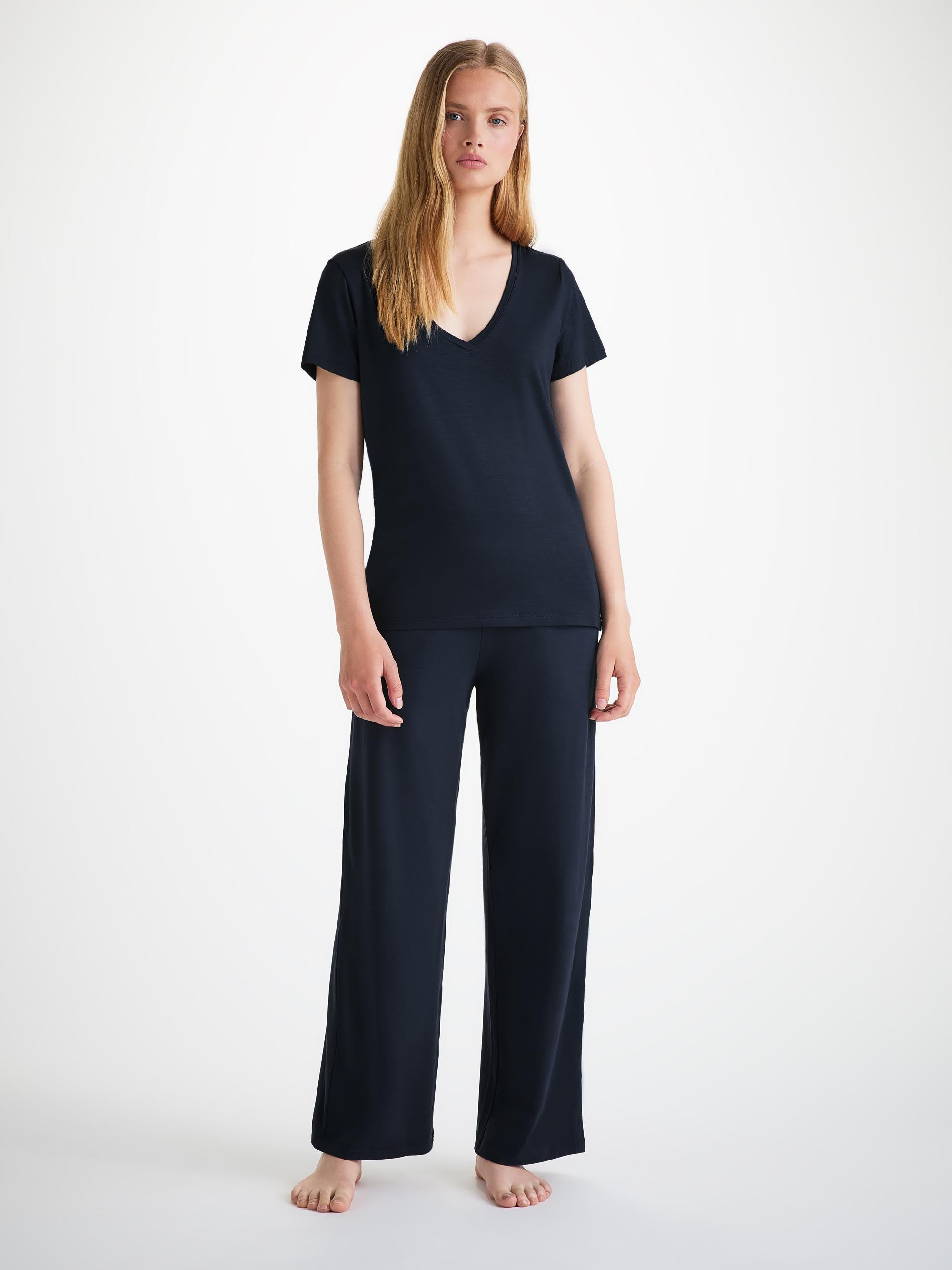 Women's V-Neck T-Shirt Lara Micro Modal Stretch Navy - 3