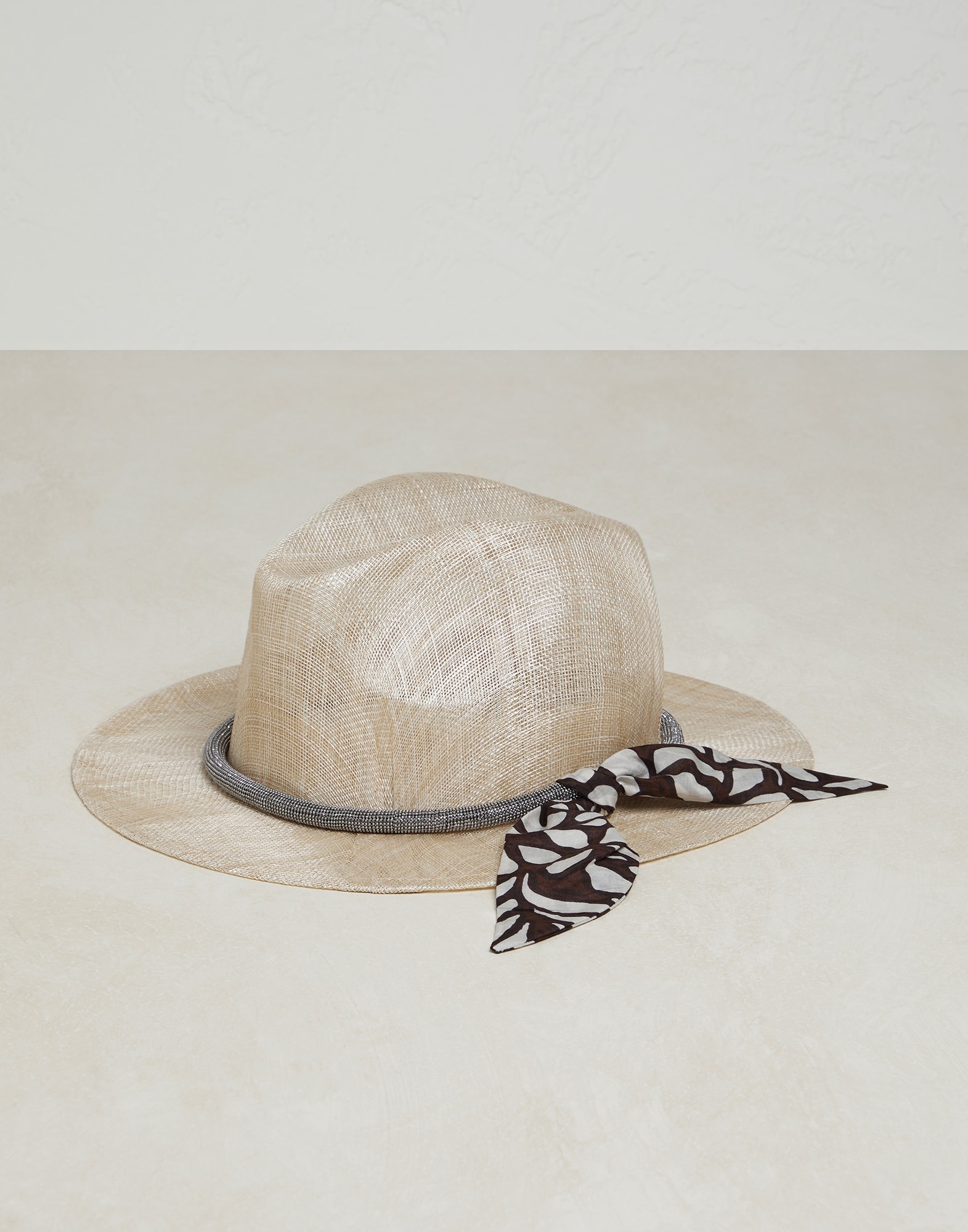 Abacá hat with band in ramage print poplin and monili - 1