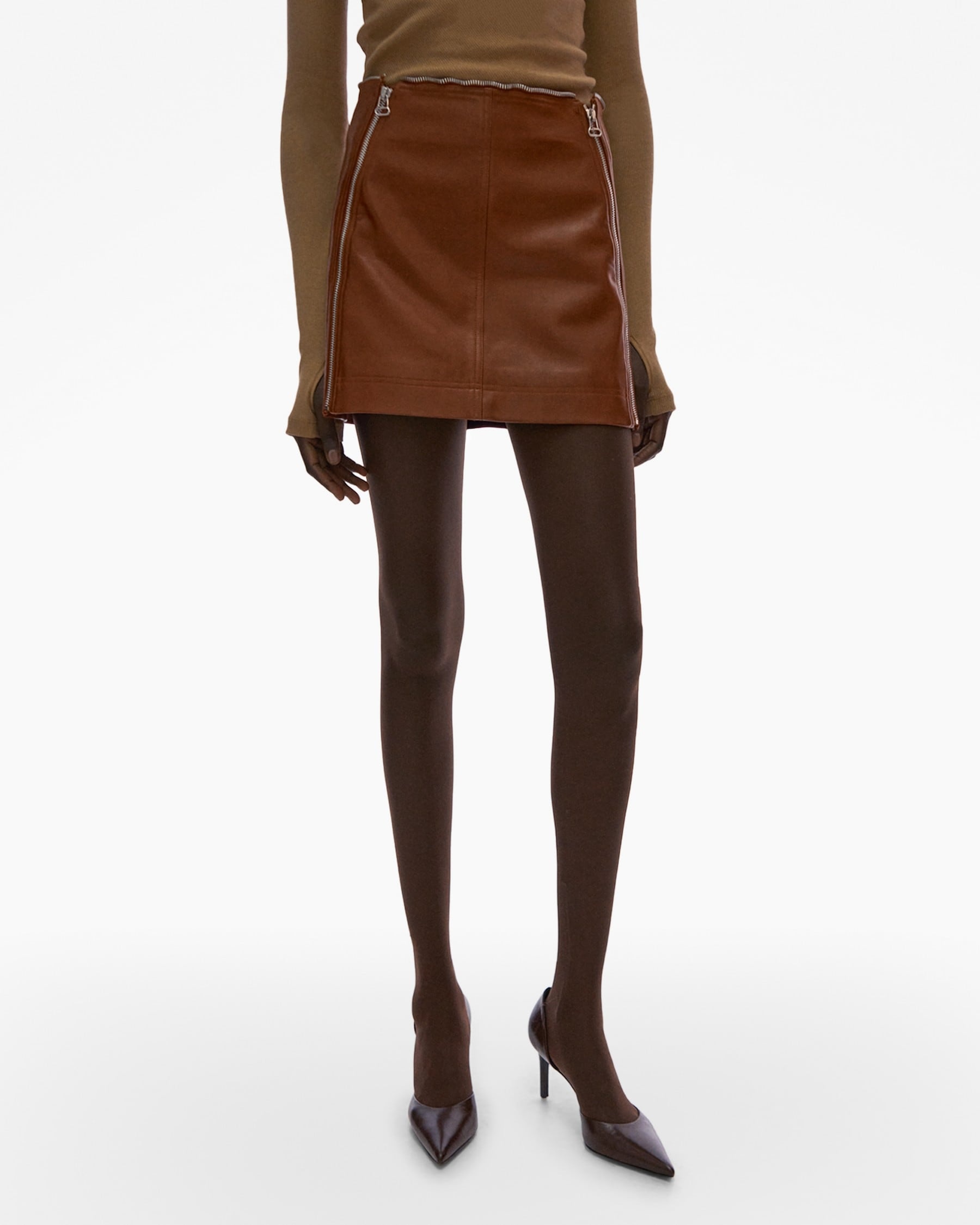 LEATHER ZIP MINI SKIRT - 3
