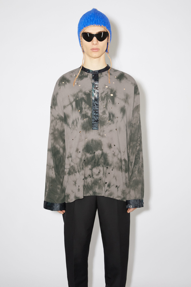 Distressed cotton satin t-shirt - Mud grey 2