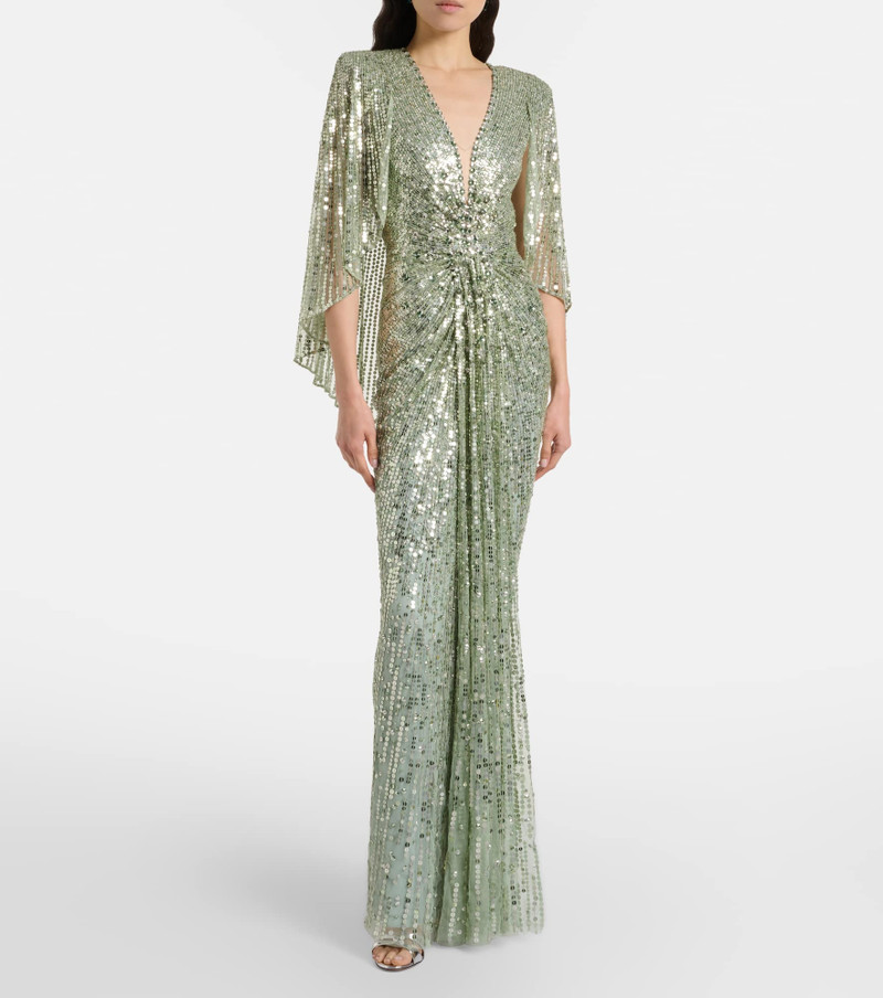 JENNY PACKHAM Carrie caped embellished gown outlook