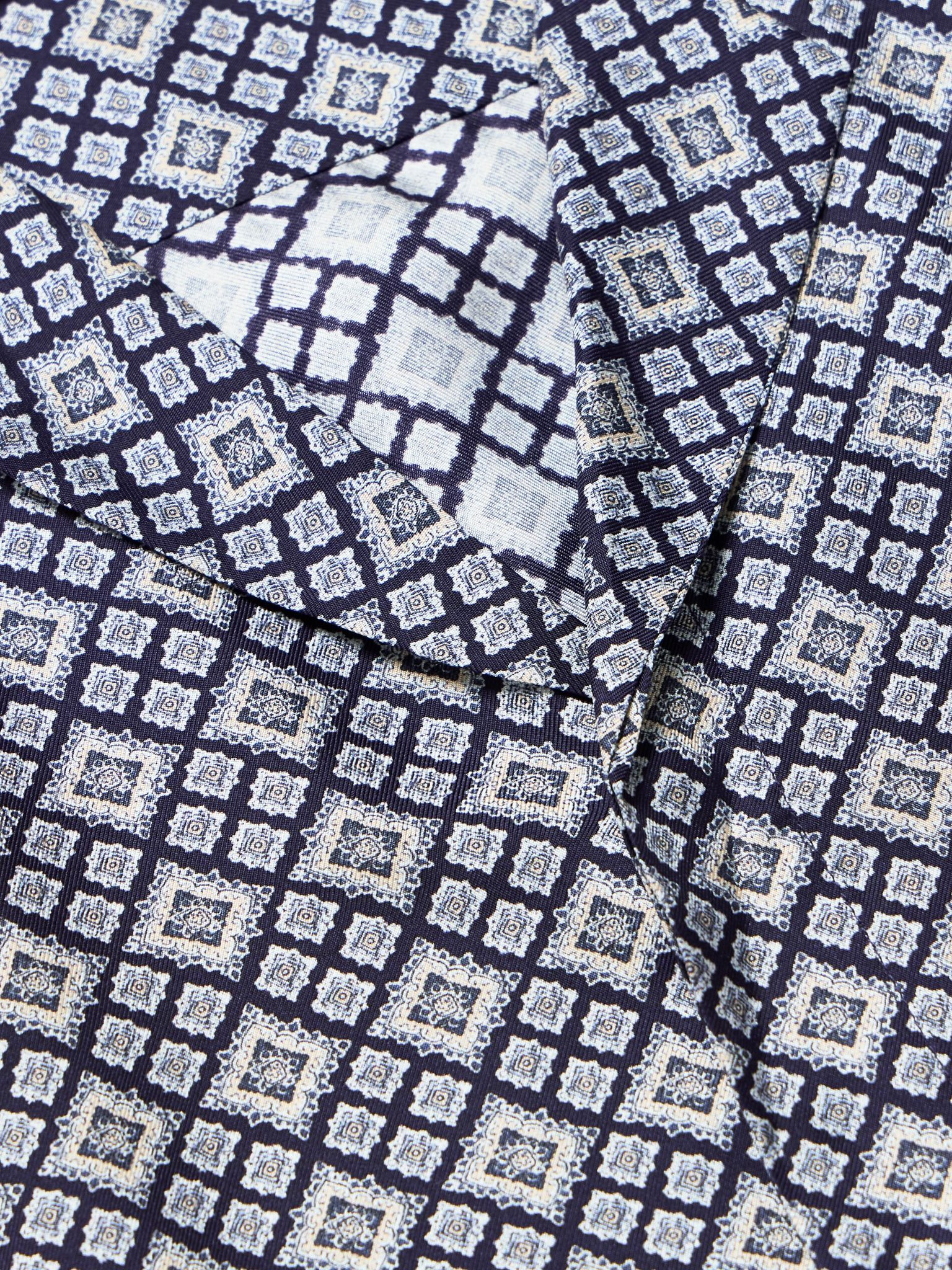 Maitan Camp-Collar Printed Silk-Twill Shirt Navy - 4