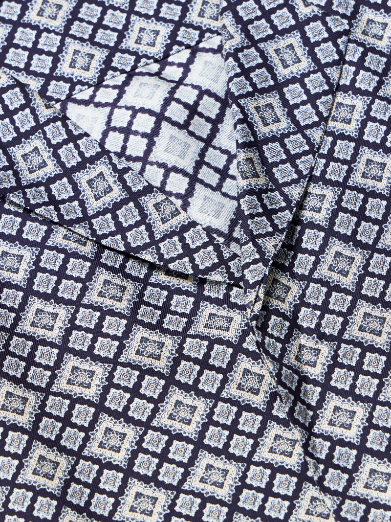 Maitan Camp-Collar Printed Silk-Twill Shirt Navy 4