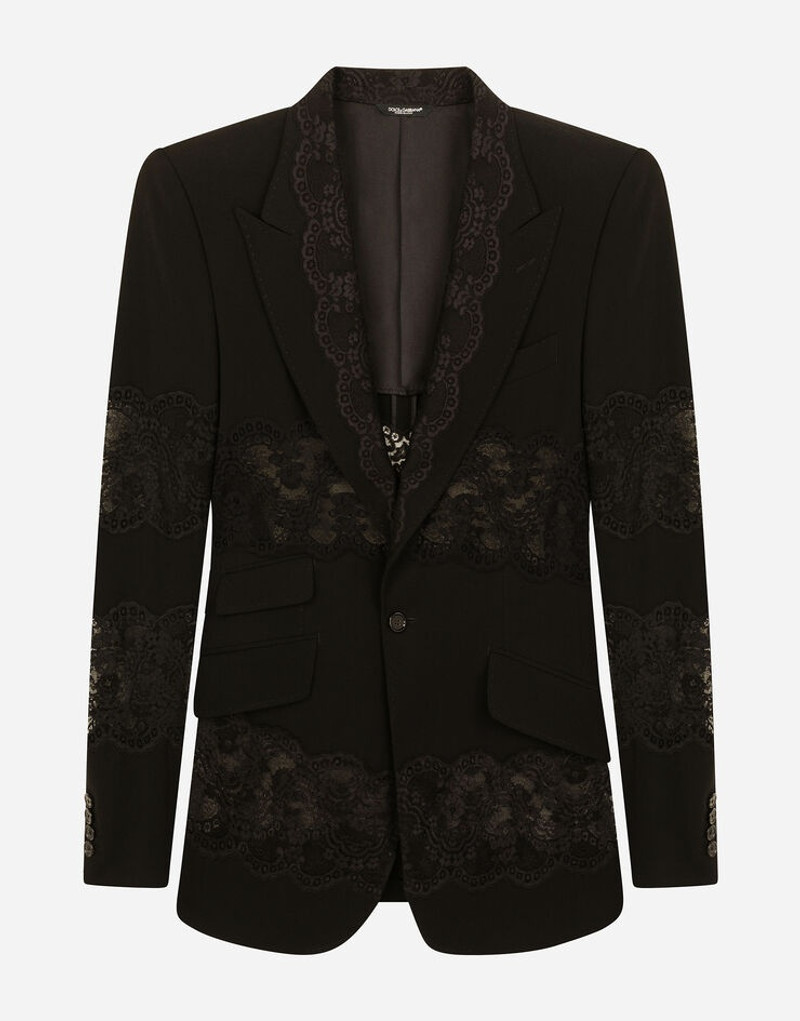 Stretch wool jacket with lace inserts 1