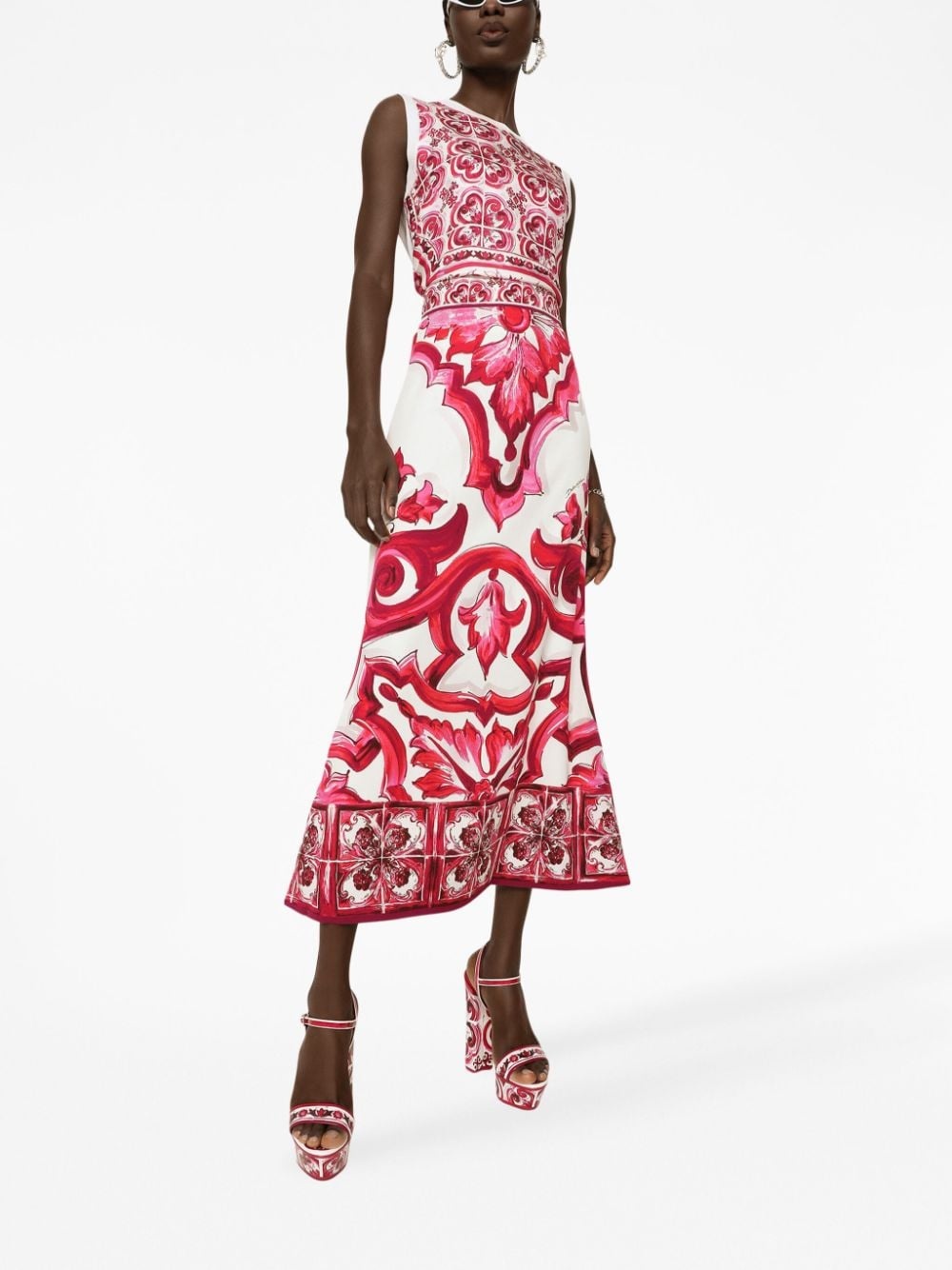Majolica-print silk tank top - 3