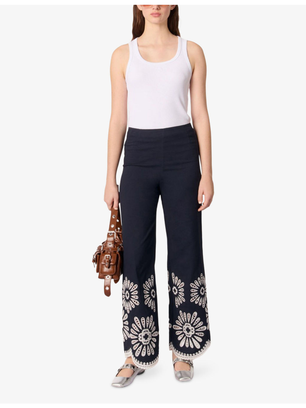 Scallop-Hem Crochet-Detail Straight-Leg Cotton Trousers - 2