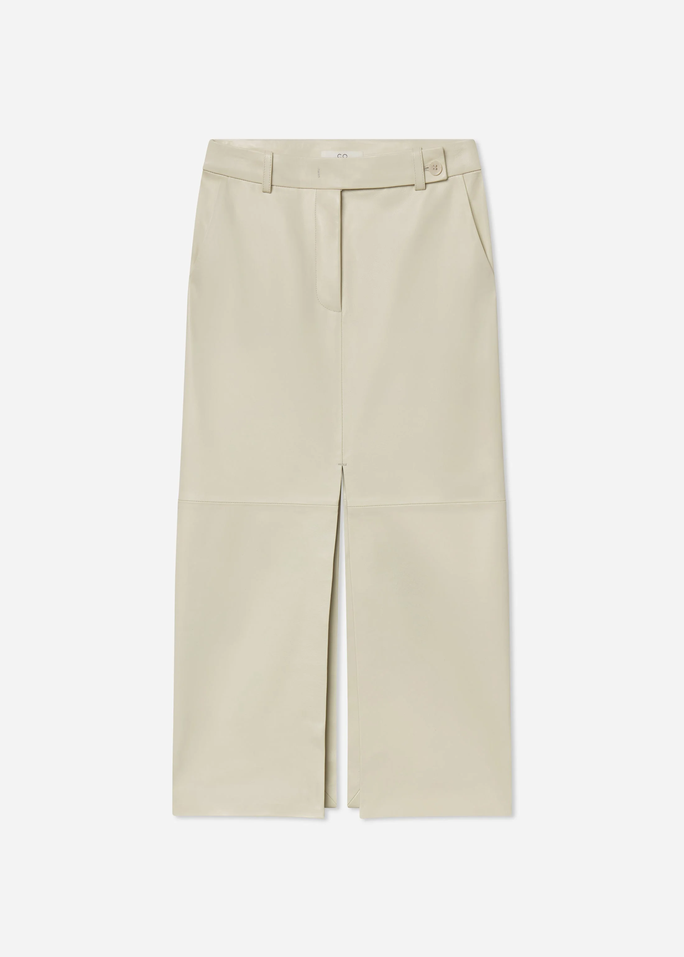 Tailored Front-Slit Midi Skirt in Leather - 1