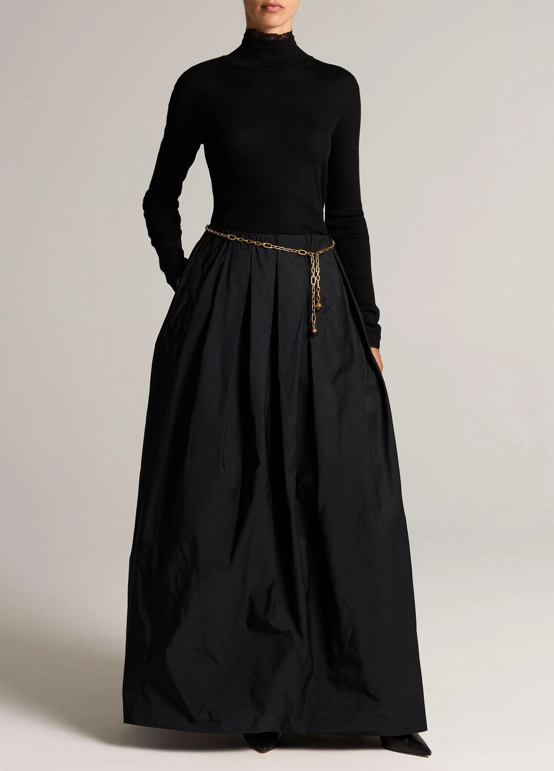 High-Rise Taffeta Evening Maxi Skirt - 1
