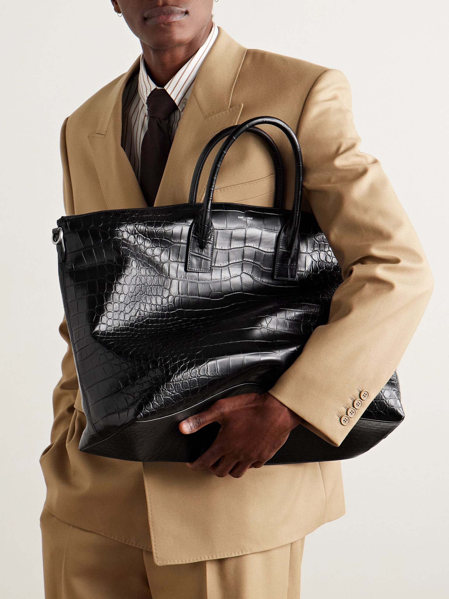 Giant Croc-Effect Leather Weekend Bag Black - 2