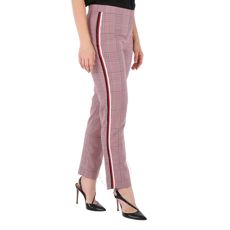 Burberry Ladies Side Stripe Houndstooth Check Wool Tailored Trousers - 4