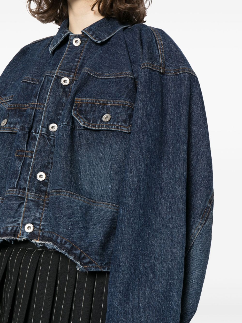 raw-cut hem denim jacket - 5