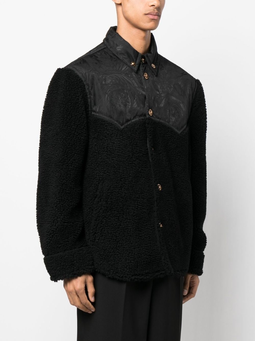 Medusa panelled faux-shearling jacket - 3