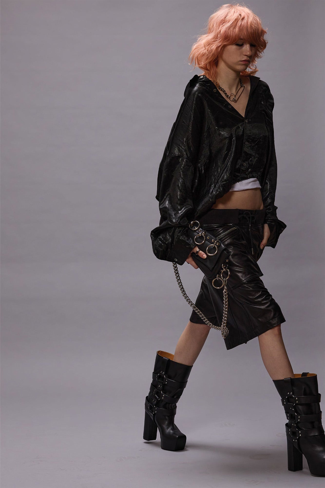 CROSSOVER BUBBLE SHIRT - BLACK - 1