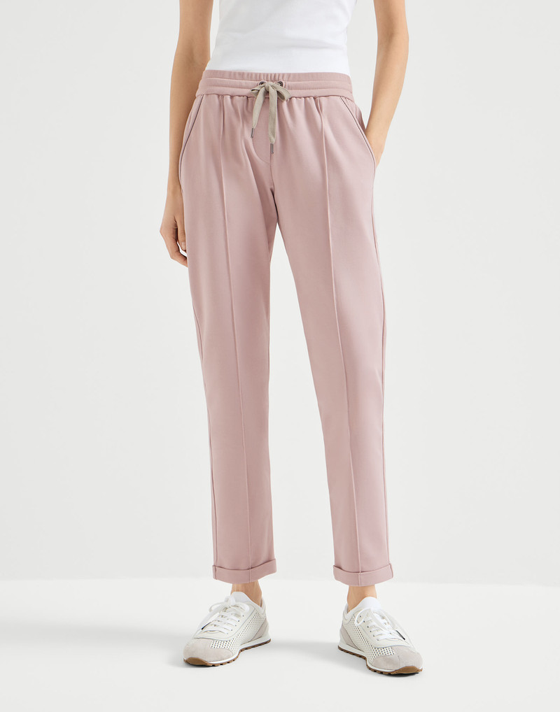 Stretch cotton lightweight French terry track trousers with monili 2