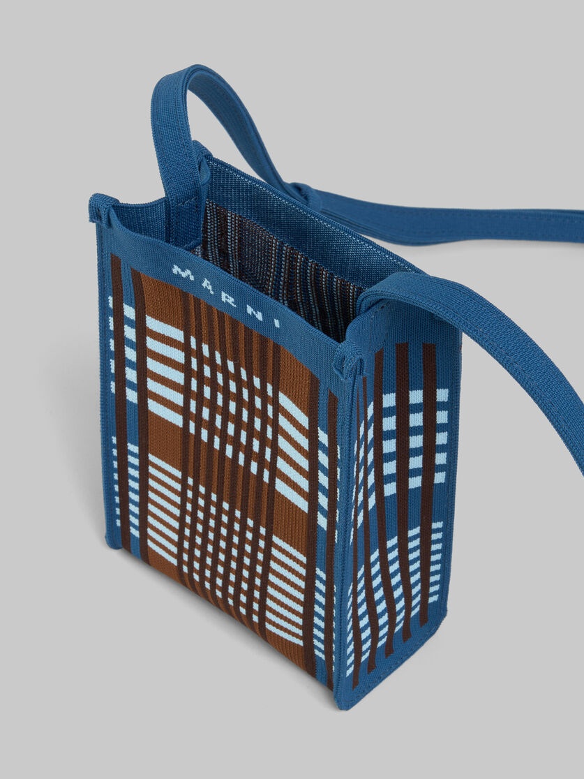 BLUE AND BROWN JACQUARD CHECK MINI SHOULDER BAG - 3