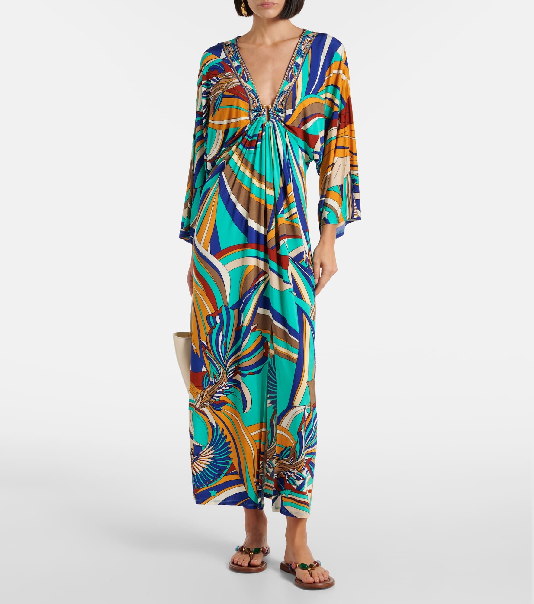 Draped printed jersey maxi dress - 2