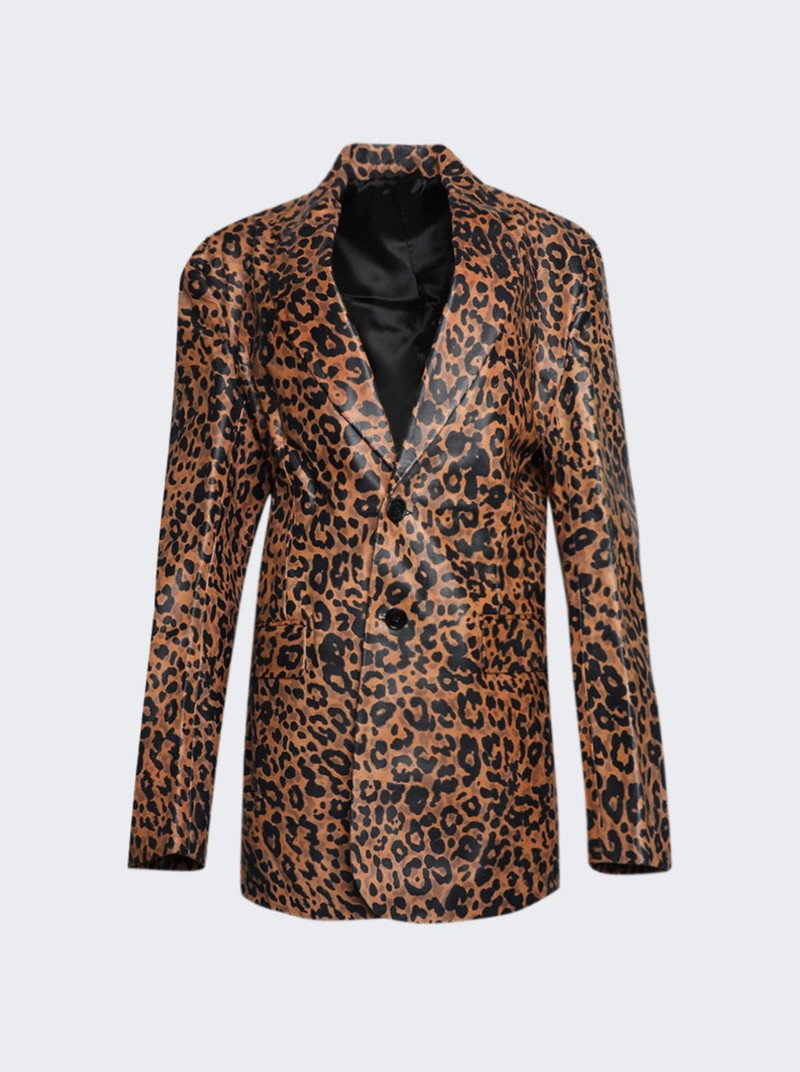 leopard 인쇄 가죽 blazer - 1