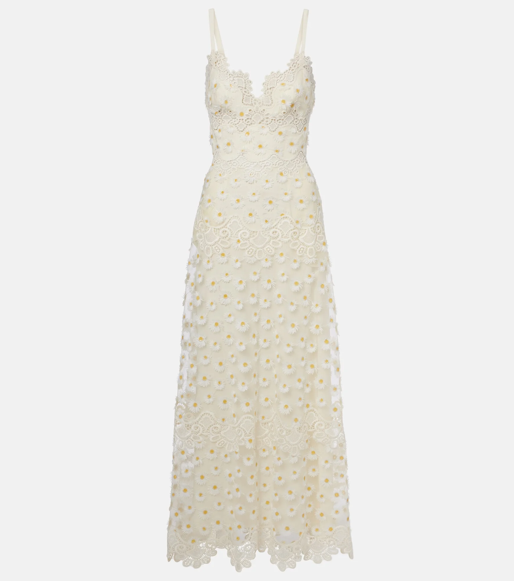 Embroidered guipure lace tulle maxi dress - 1