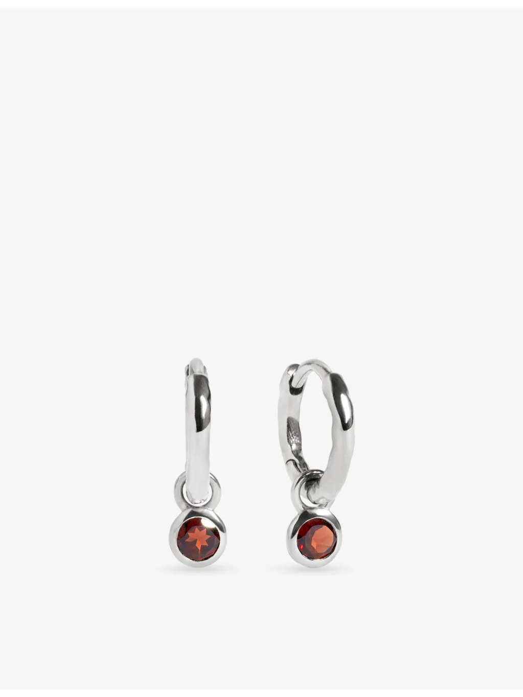 January Birthstone Sterling-Silver and Red Garnet Huggie Earrings - 1
