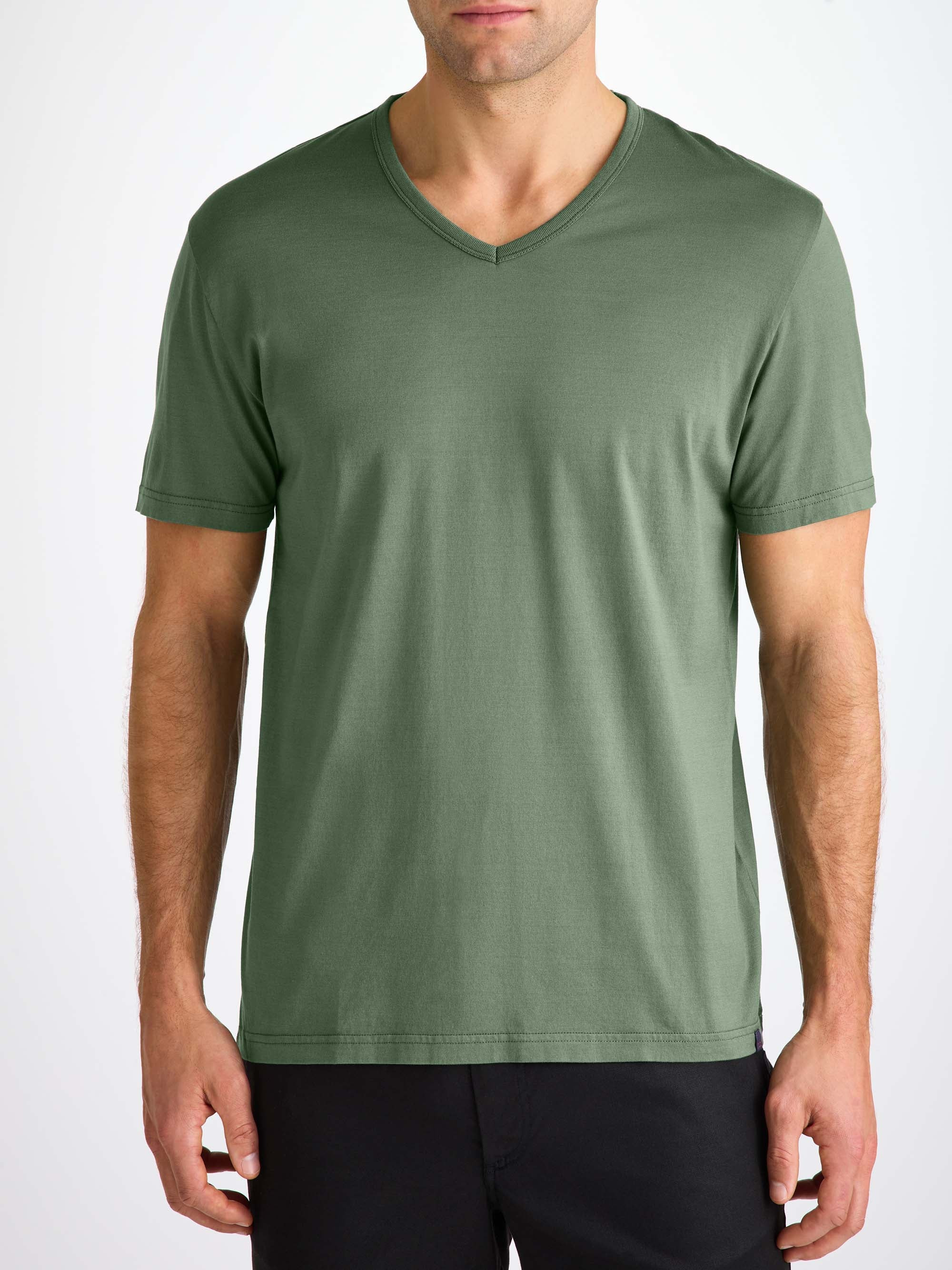 Men's V-Neck T-Shirt Barny Pima Cotton Soft Green - 7