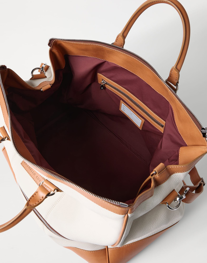 Grained calfskin and cowhide Boston leisure bag 5