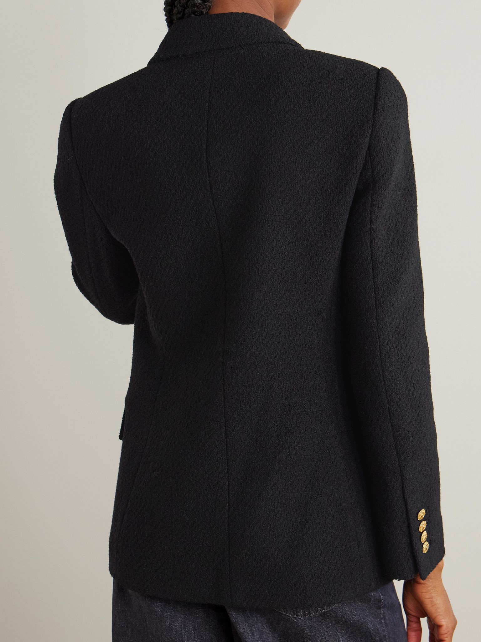 Double-breasted wool-blend bouclé blazer Black - 4
