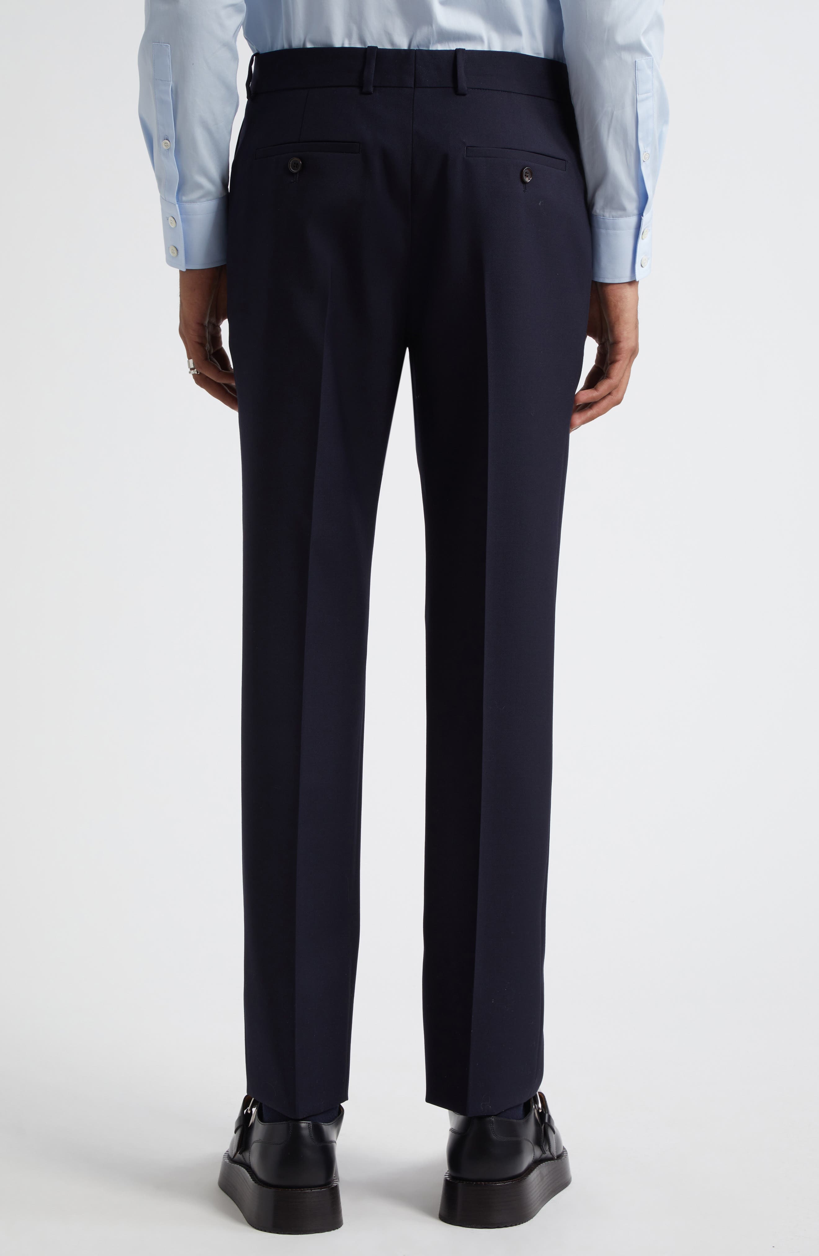 McQueen Low Rise Wool Cigarette Trousers in Navy at Nordstrom - 3