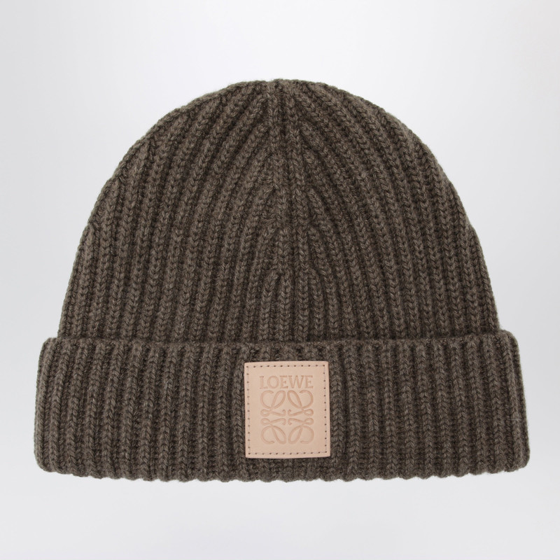 Dark beige ribbed cashmere beanie 1