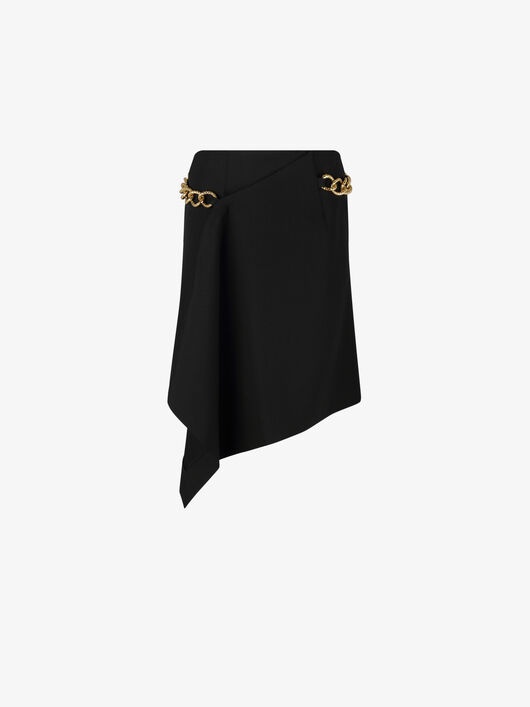 DRAPÉ MINI SKIRT IN GRAIN DE POUDRE WITH CHAIN - 1