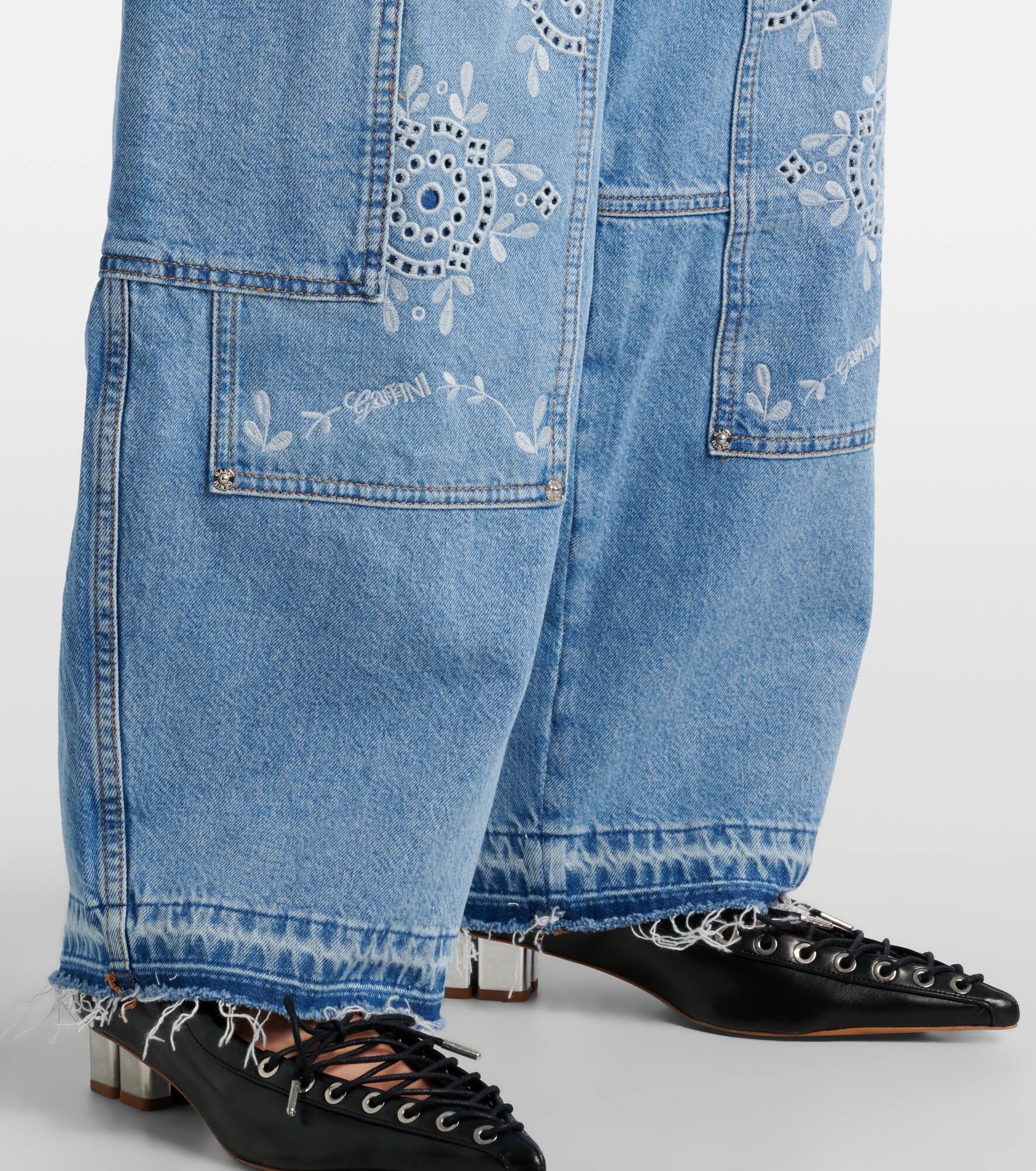 Broderie anglaise barrel-leg jeans - 5