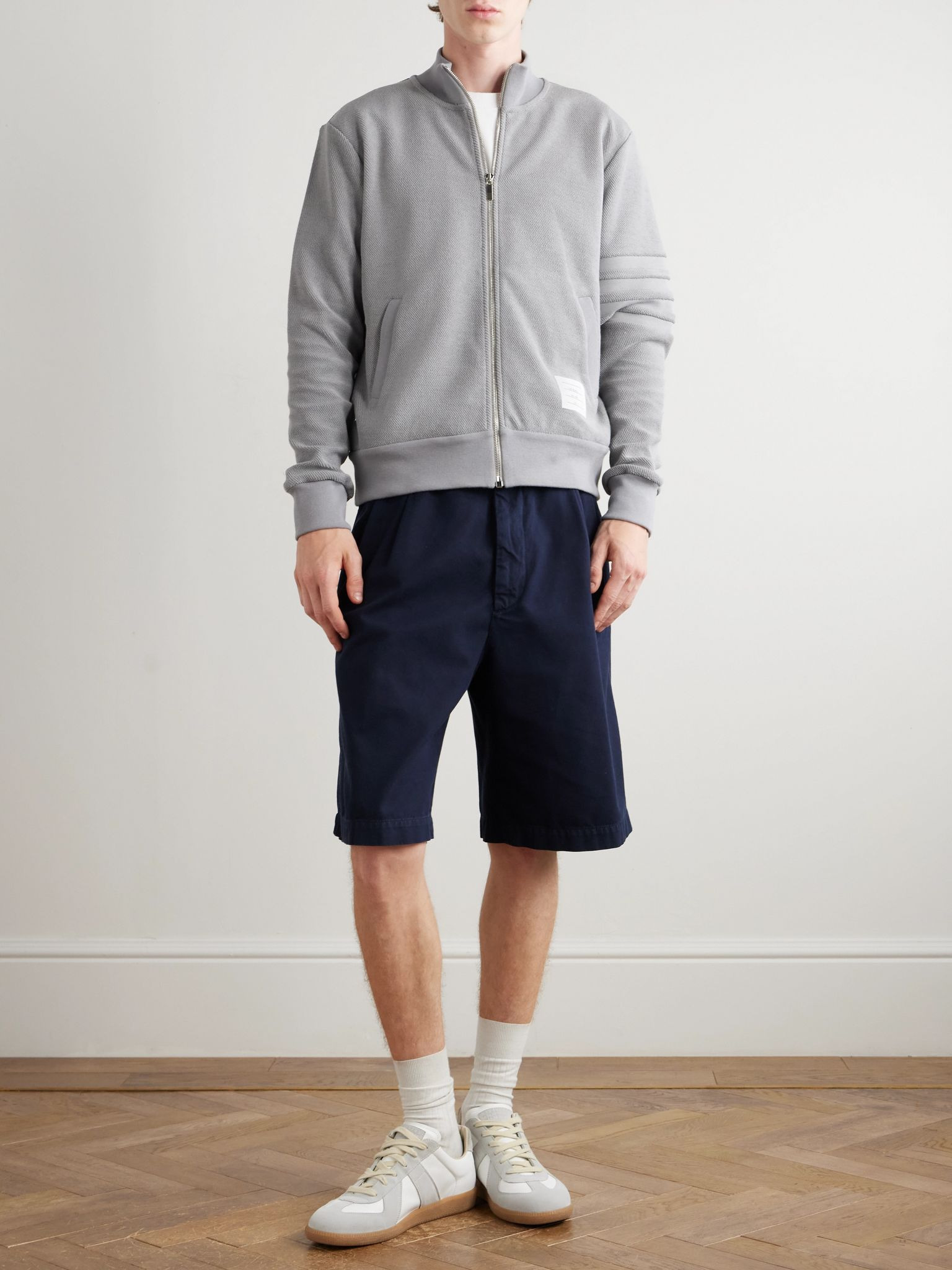 Striped Cotton-Terry Zip-Up Sweater Gray - 2