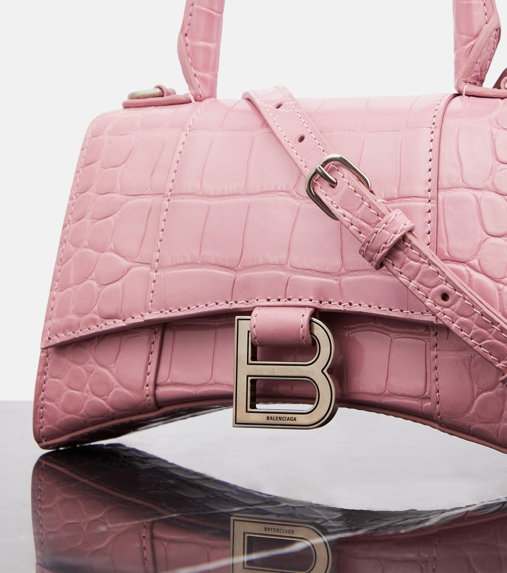 Hourglass Small croc-effect tote bag - 6