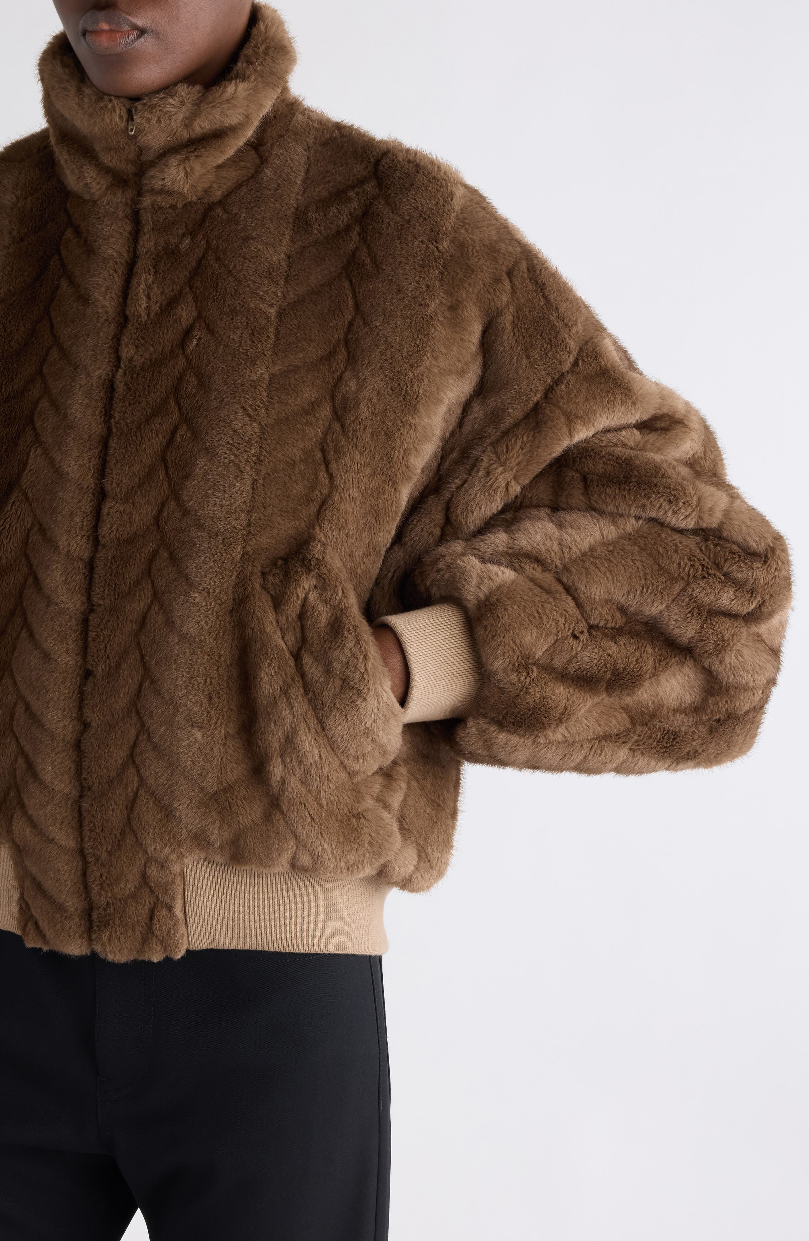 Balenciaga Faux Fur Crop Bomber Jacket in 2135 Brown at Nordstrom - 5